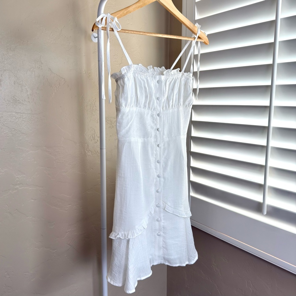 Commense White Tie Strap Ruffle Button Front Mini… - image 4